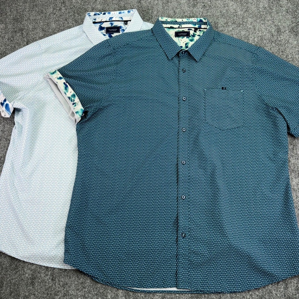 7 Diamonds Shirt Men XXL Teal White Higher Love Geometric 4 Way Stretch Lot of 2